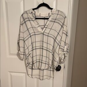 Lush White and Black Grid Blouse